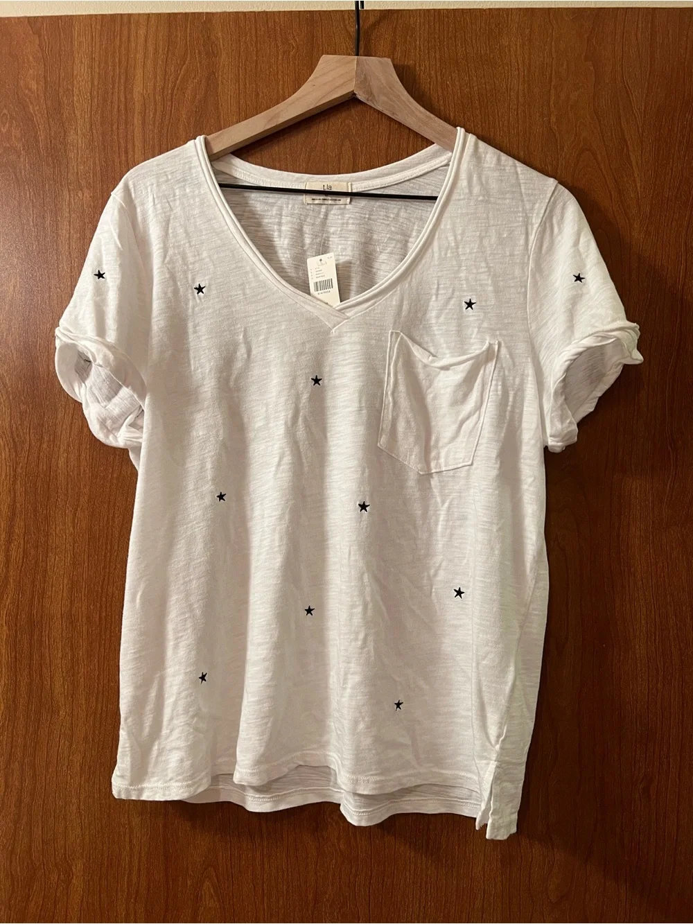 Anthropologie T.LA White V-Neck T-Shirt with Black Stars - NWT - Medium - Picture 11 of 16